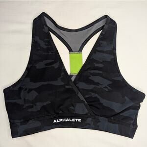Alphalete Sports Bra Med Black Gray Camo Crossover Racerback Mesh Back Athletic